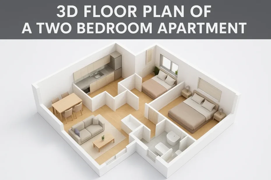 3D Floor Plan of a Two Bedroom Apartment